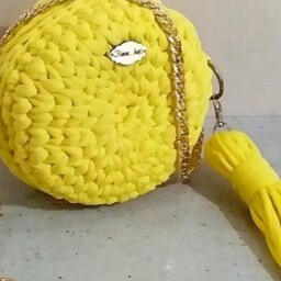 کیف گرد زنانه تریکویی مدل ماکارون رنگ زرد