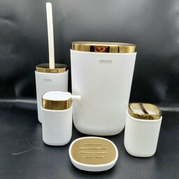 ست سرویس بهداشتی کنتراست مدل روما خطی با درب باد بزنی رنگ سفید طلا با ارسال رایگان