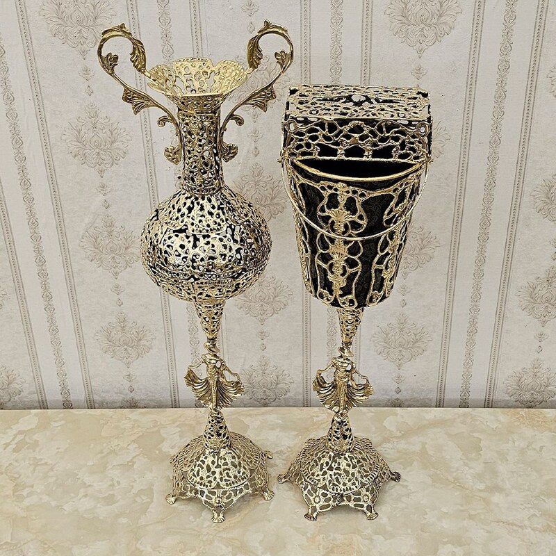 ست گلدان و سطل و دستمال برنز کنار سالنی مدل پرنس کد 172473 ( گلدان و سطل و دستمال برنجی ) 