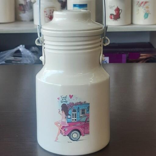 سطل شیر  روحی 0.5 لیتری - بانکه - ظرف روغن یکتا هوم رنگ کوره و دسته چوبی 