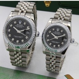 ساعت ست زنانه مردانه رولکس Rolex نقره ای صفحه مشکی 