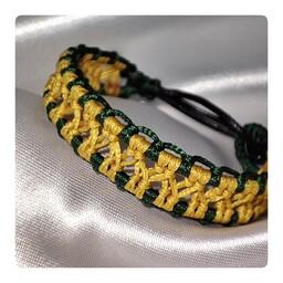 دستبند دست ساز میکرو مکرومه طرح ترکیبی رنگ طلایی و سبز