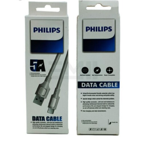 کابل Micro فست 5A یک متری مدل Philips کیفیت عالی بسیار ضخیم و قابلیت انتقال دیتا با سرعت بالا 