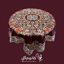 رومیزی خانوم گل طرح سنتی خوش رنگ و زیبا برای میز های گرد و انواع میز ها