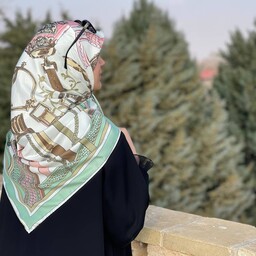 روسری ابریشم  توییل زنانه قواره 140 رنگ سفید سبز صورتی