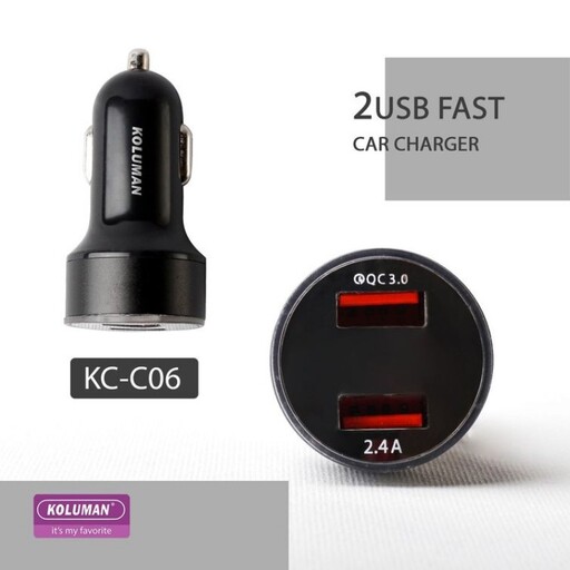 شارژر فندکی کلومن مدل KC - C06 همراه کابل USB - C مشکی 
