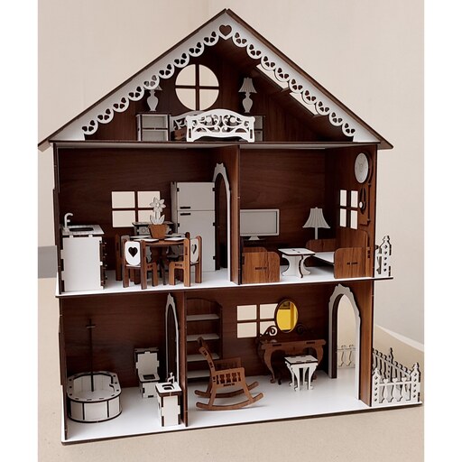 خانه عروسکی چوبی دکوراتیو با تمام وسایل