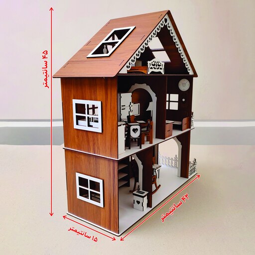 خانه عروسکی چوبی دکوراتیو با تمام وسایل