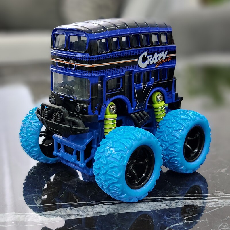 اسباب بازی ماشین فلزی (ماکت) اتوبوس دو طبقه چرخ درشت هاگی رنگ آبی