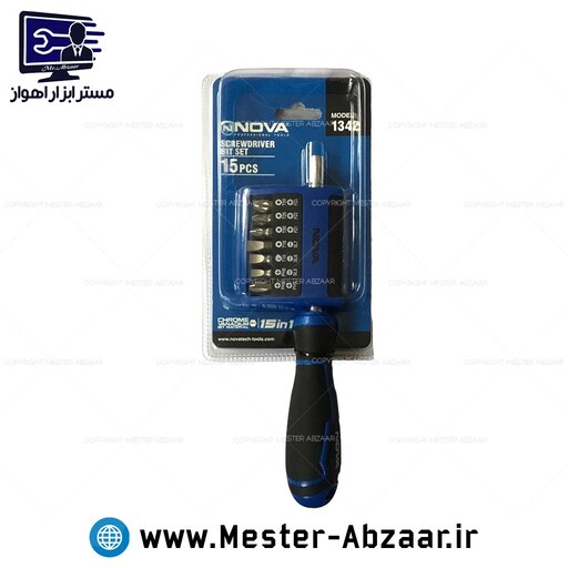 ست بیت و بکس 15 پارچه نوا با دسته پیچ گوشتی نووا nova مدل 1342