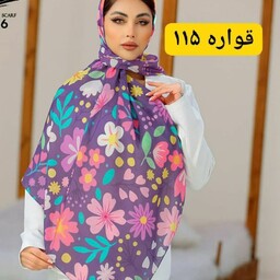 روسری نخی منگوله دار قواره متوسط محصولی از برند ایرانی با ایستایی عالی و با تم زمینه بنفش فوق العاده زیبا برای دختر خانم