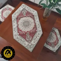 رومیزی ترمه سه تیکه طرح افشار مناسب برای جلومبلی و عسلی طرح افشار بافت یزد