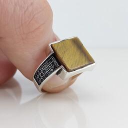 انگشتر نقره مردانه اسپرت عقیق تایگر (چشم ببر) با عیار استاندارد 925