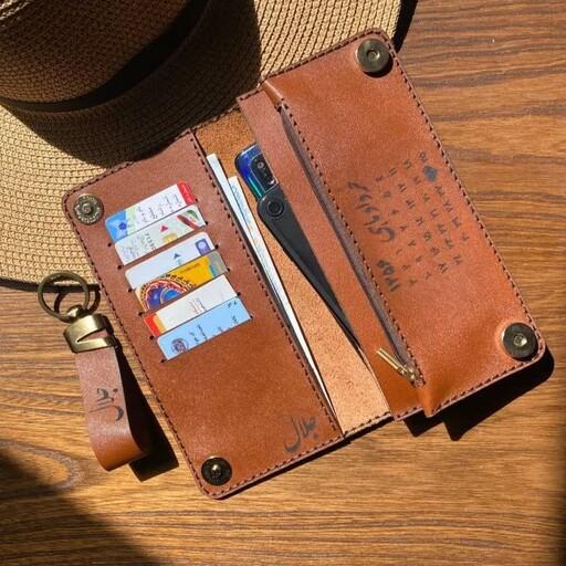 کیف پول و موبایل چرم طبیعی رنگبندی دلخواه کاملا دست دوز