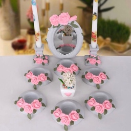 هفت سین طرح شکوفه همراه آینه و شمعدان