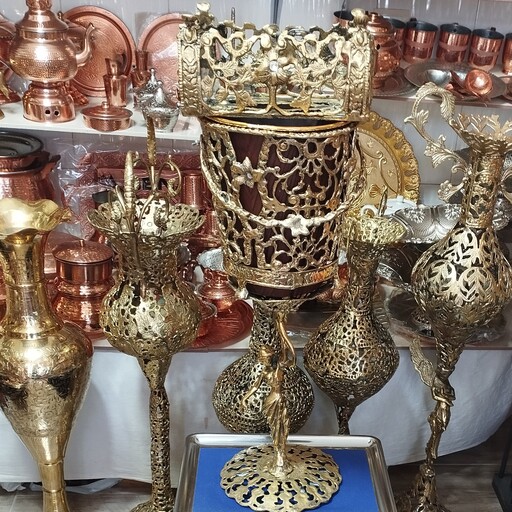 سطل زباله و جا دستمال کاغذی برنزی سنگین وزن 