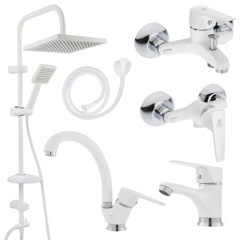 ست شیرالات زحل (مدل دنا سفید کروم)به همراه علم دوش حمام و شلنگ توالت