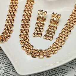 سرویس رولکس زنانه روکش طلای استیل وارداتی برابر با اصل طلا ست گردنبند دستبند و گوشواره رنگ ثابت