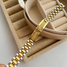 دستبند رولکس طلایی نقره ای پلاک دار وارداتی استیل توپر رنگ ثابت برابر با اصل طلا