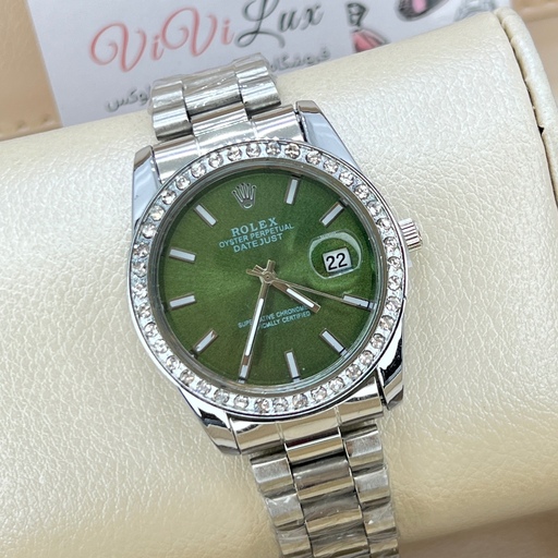 ساعت رولکس صفحه سبز دور نگین قاب متوسط زنانه و مردانه خاص Rolex