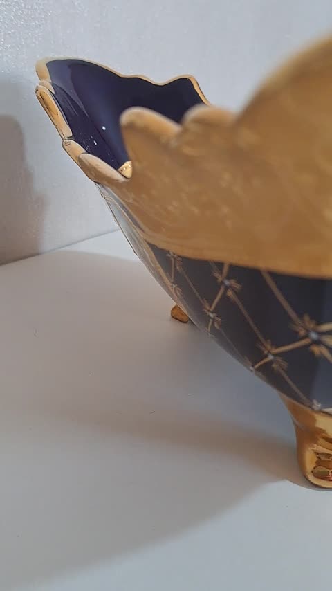میوه خوری سرمه ای بزرگ مدل مثلثی پایه دار طرح لیلی و مجنون طلاکوب ارسال پسکرایه 