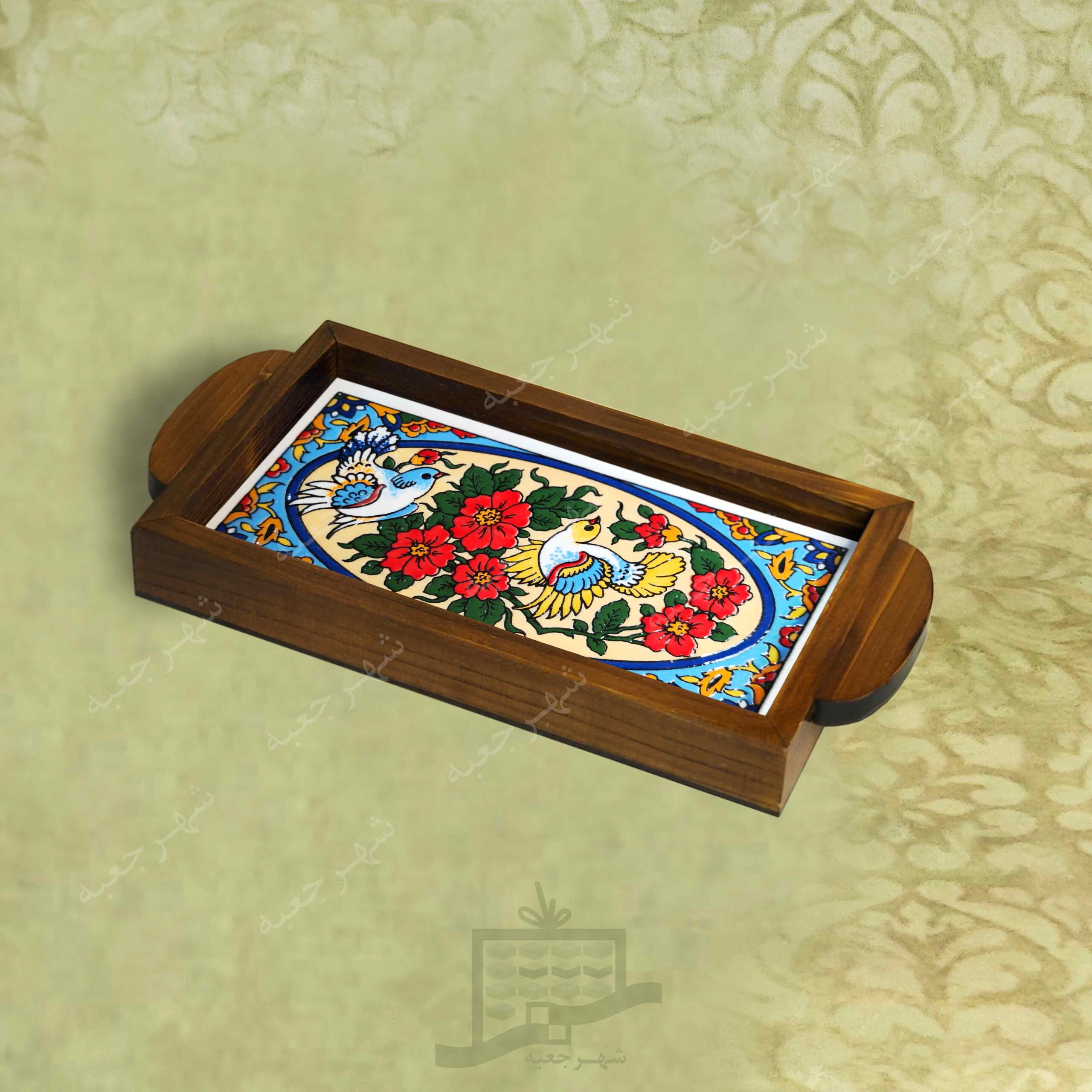 سینی چوبی (طرح A9.2.22) - پذیرایی،لاکچری،ضد آب،سنتی،قهوه،سرو،کاشی
