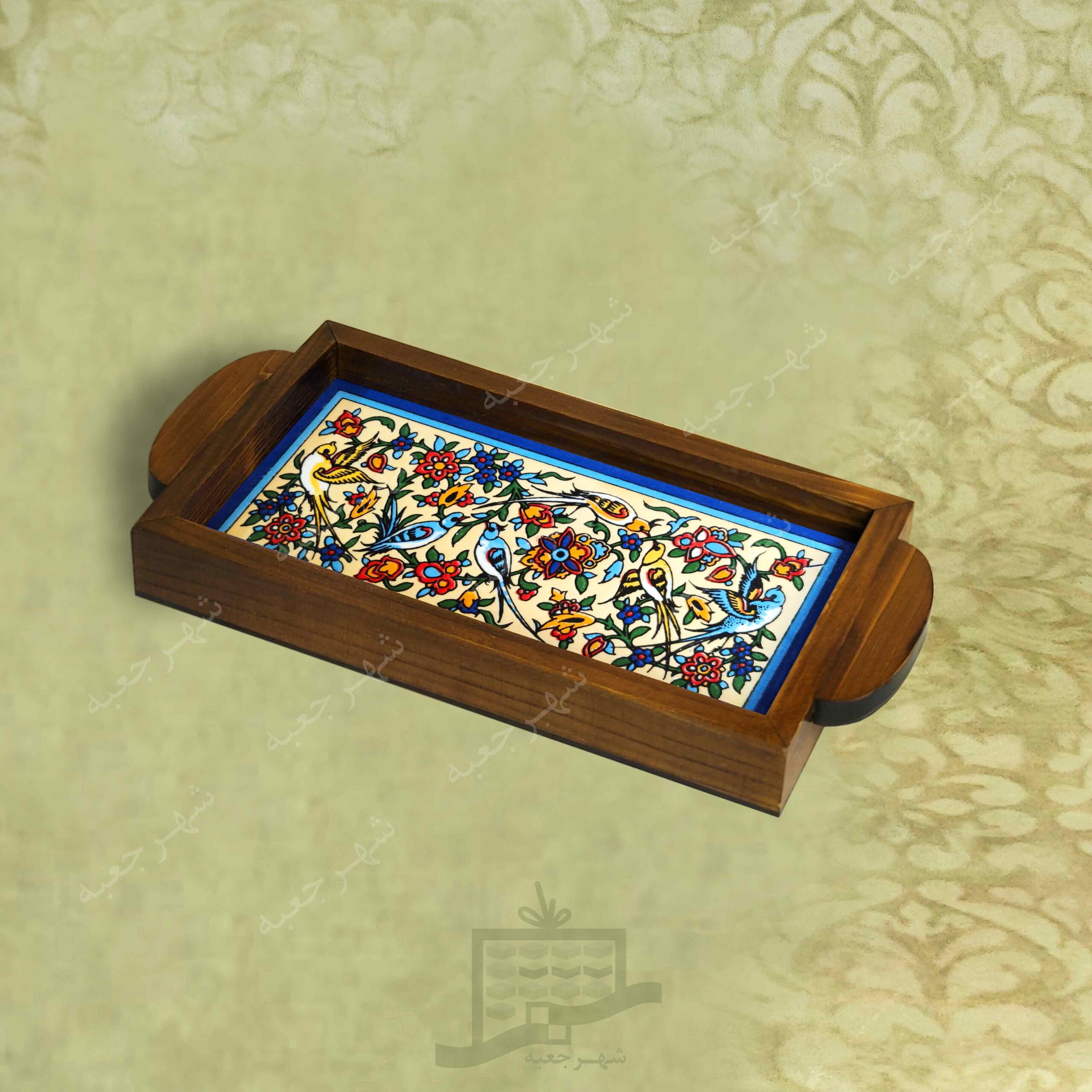 سینی چوبی (طرح A7.2.22) - پذیرایی،لاکچری،ضد آب،سنتی،قهوه،سرو،کاشی