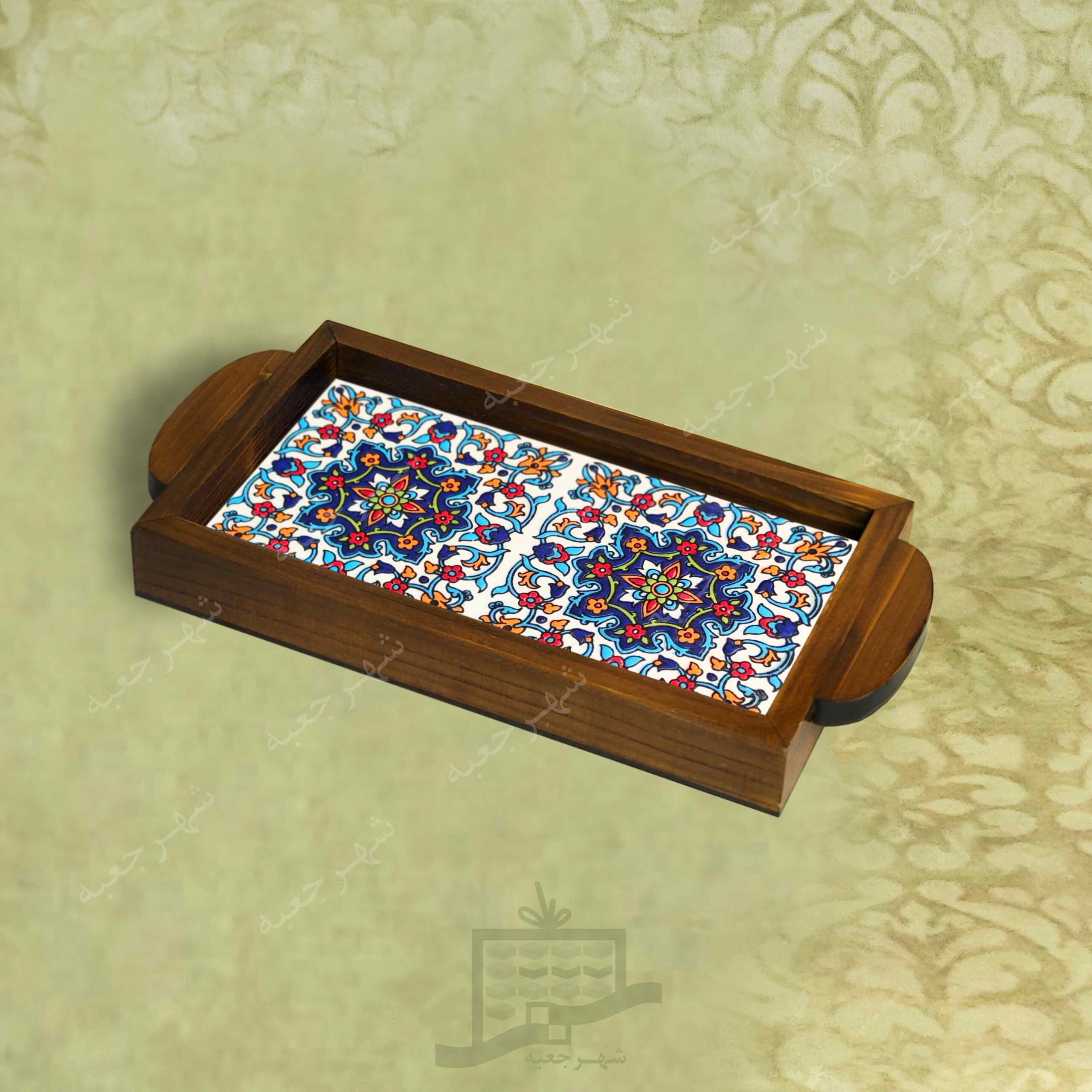 سینی چوبی (طرح B7.2.22) - پذیرایی،لاکچری،ضد آب،سنتی،قهوه،سرو،کاشی