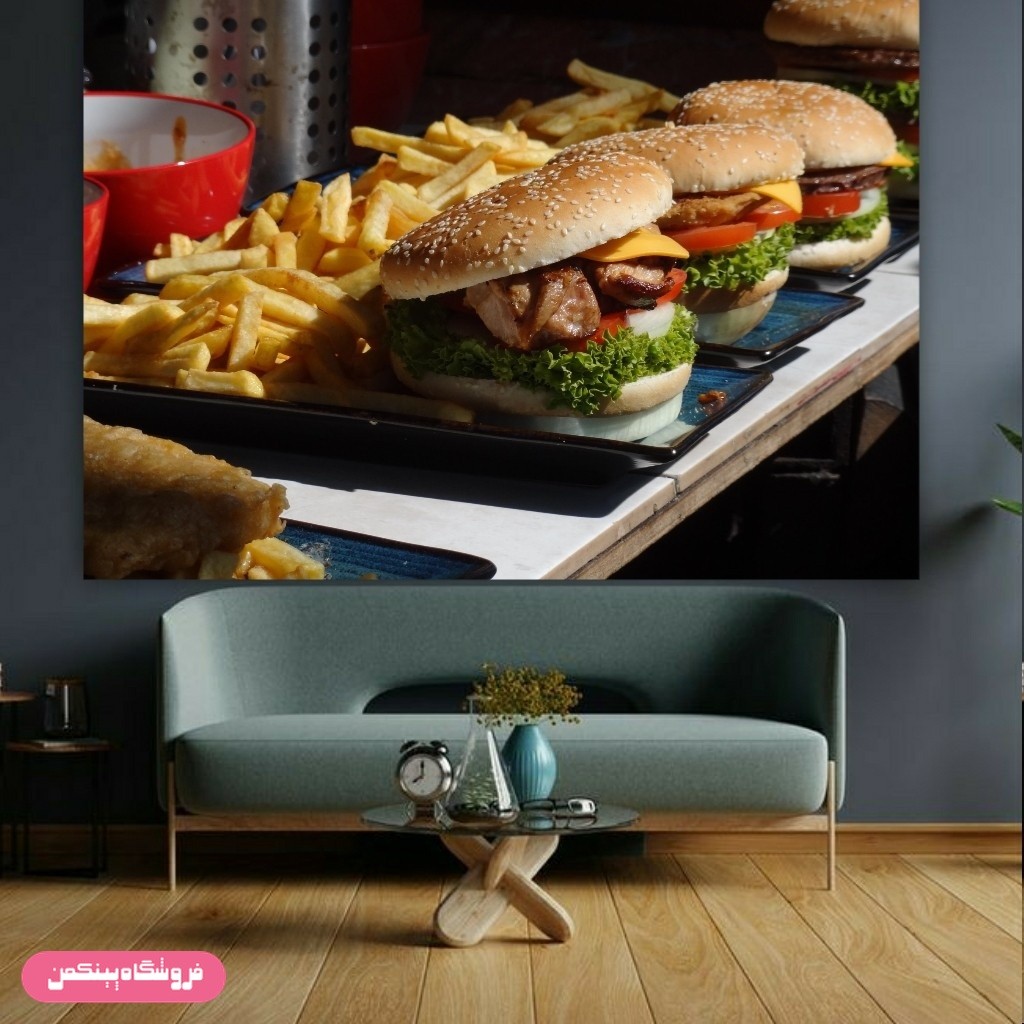 پوستر پینکمن طرح فست فود مدل همبرگر و سیب زمینی کد Jm24