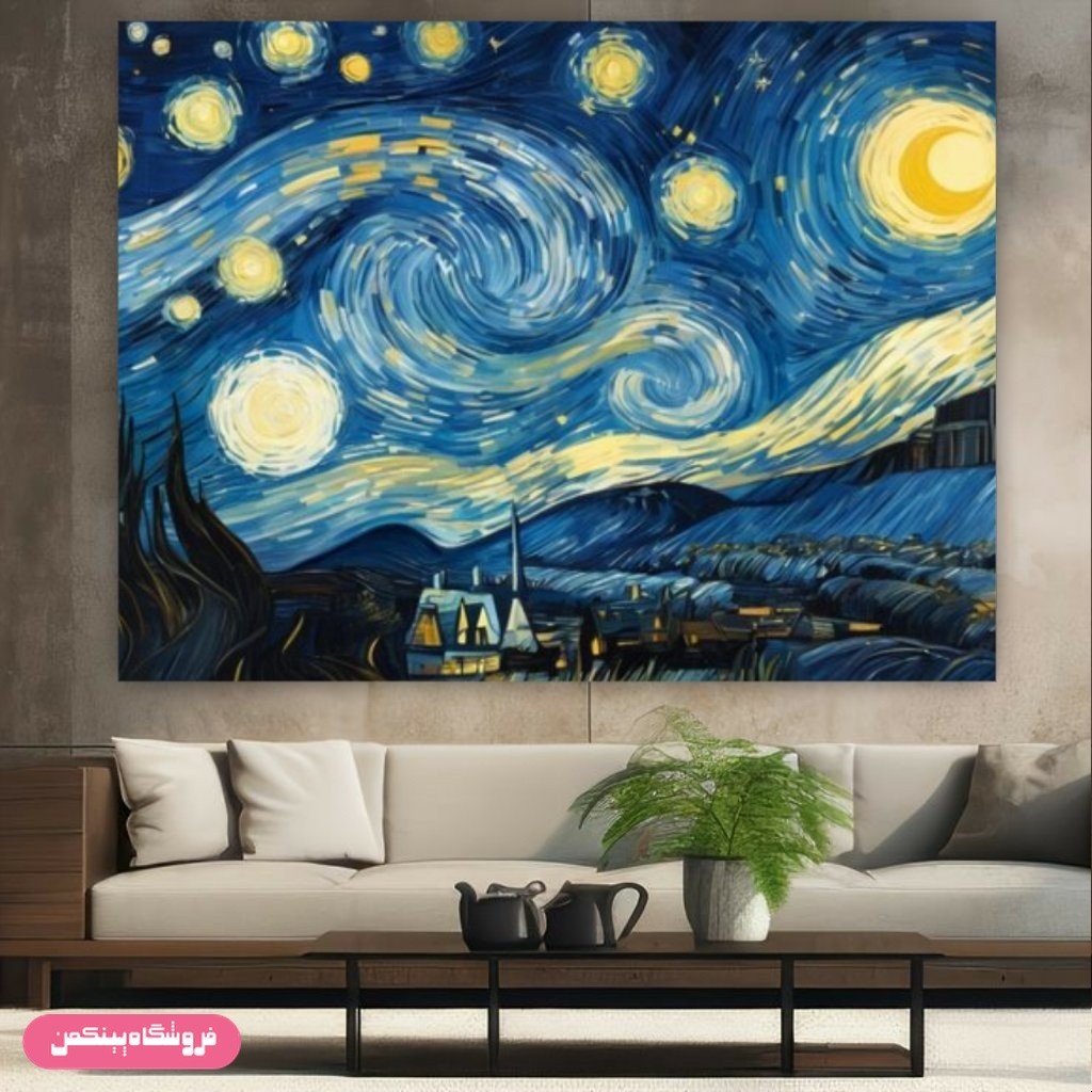 پوستر پینکمن طرح نقاشی ونگوک مدل شب ماه و ستاره ای کد Jm837