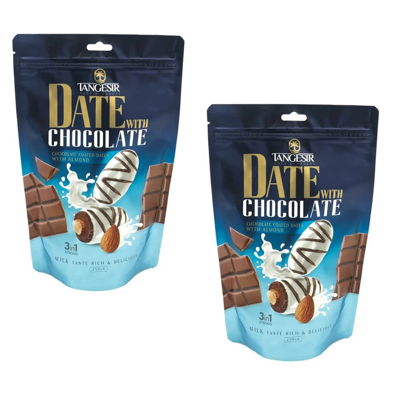 خرما شکلاتی شیری با مغز بادام تنگسیر - 125 گرم بسته 2 عددی