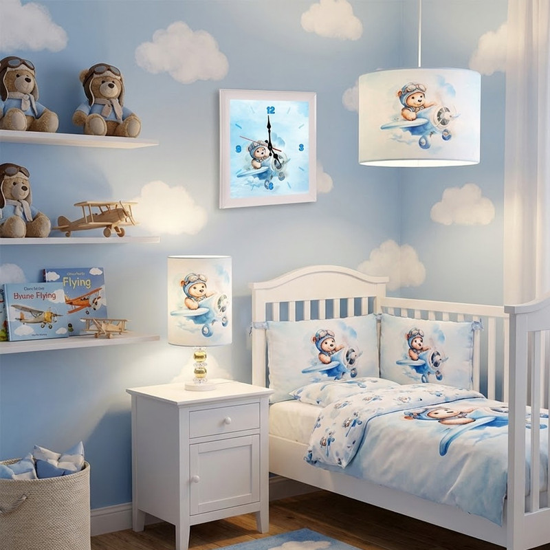 لوستر و آباژور و ساعت کودک مدل خرس خلبان