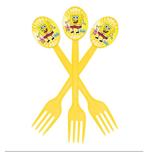 چنگال یکبار مصرف طرح باب اسفنجی بسته 12 عددی