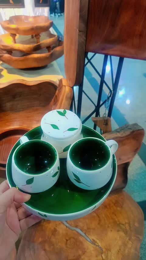 ست چایی خوری دو نفره سرامیکی طرح برگ سبز