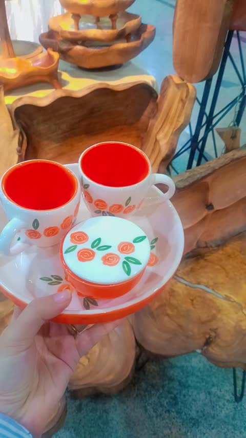 سرویس چایی خوری دو نفره گل نارنجی