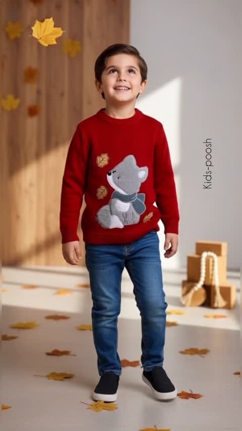 بلوز بافت شیک بچگانه طرح روباه گلدوزی شده- کد 1203