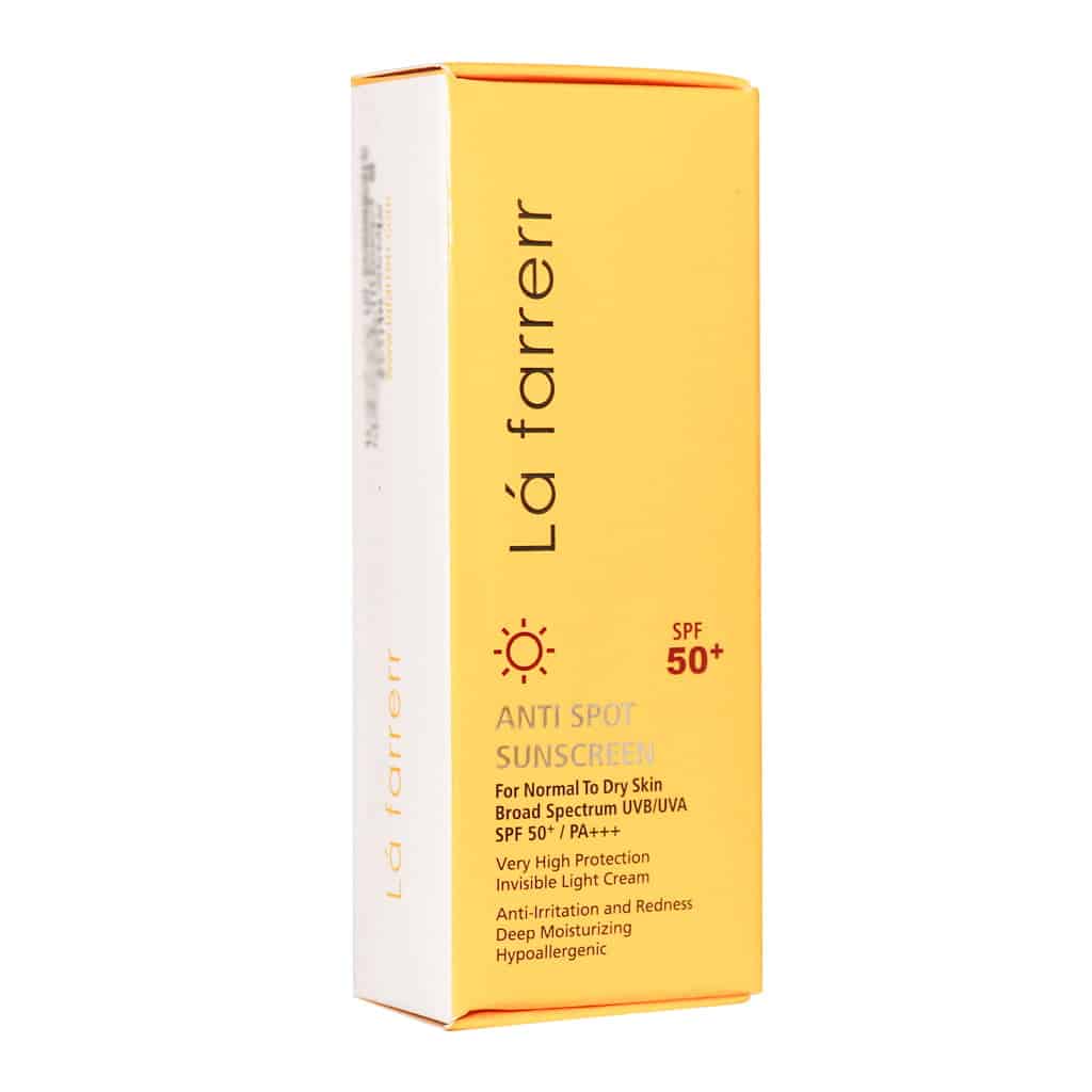 کرم ضد آفتاب و ضد لک بی رنگ SPF50 لافارر مناسب پوست خشک و معمولی