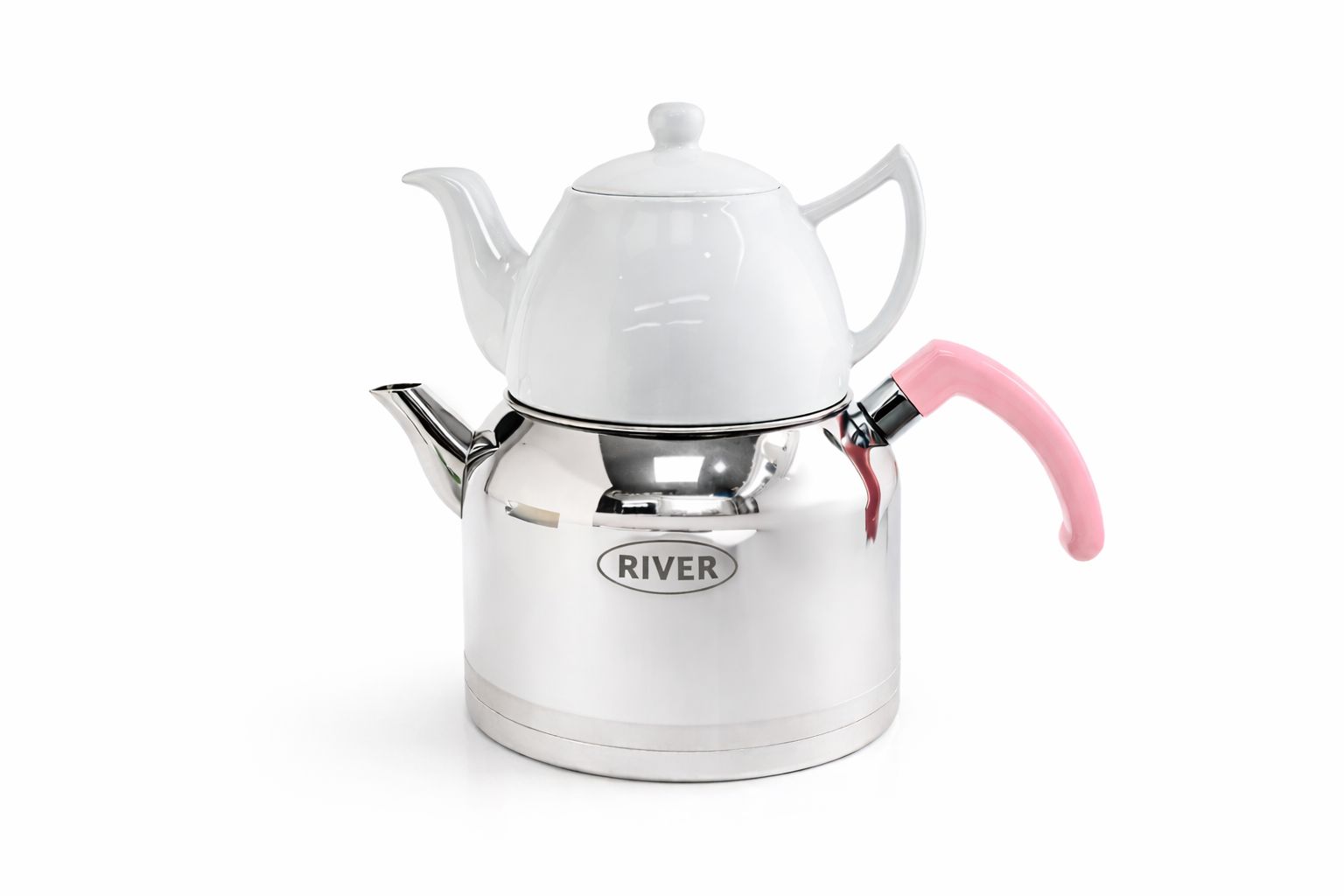 کتری و قوری ریور استیل دسته صورتیriver