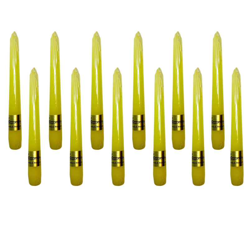 بسته 12  عددی شمع قلمی 20 سانتی متر - رنگ زرد - برند Cameyama مالزی