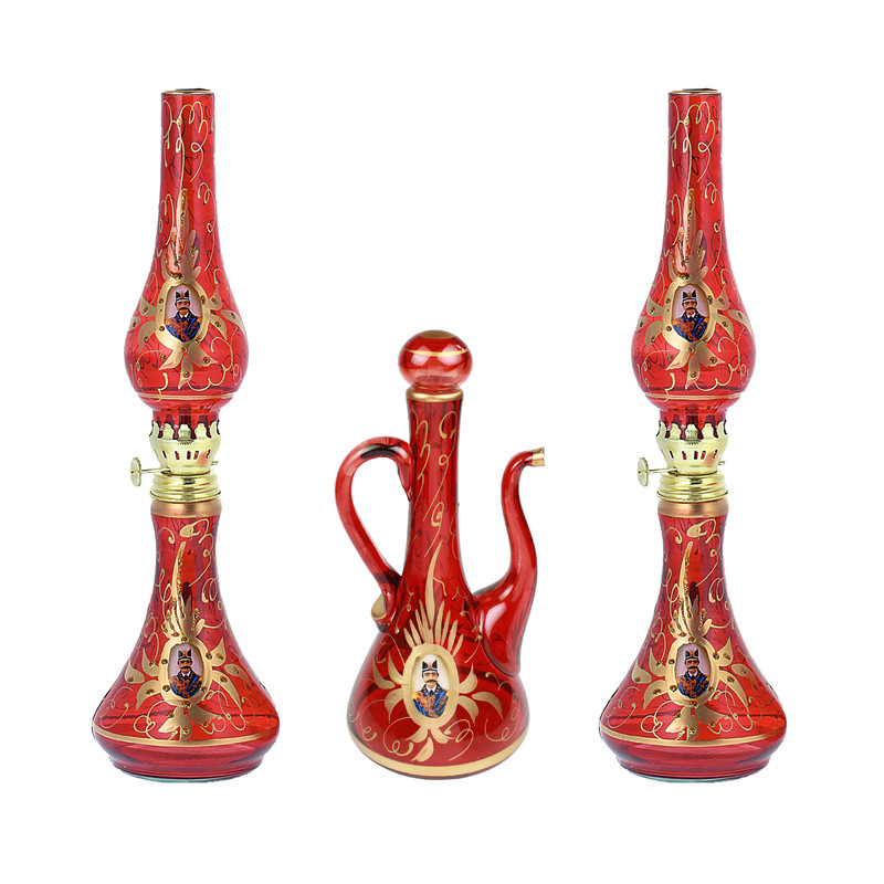 دکوری مدل چراغ گرد سوز و گلاب پاش طرح شاه عباسی کد 309 مجموعه 3 عددی