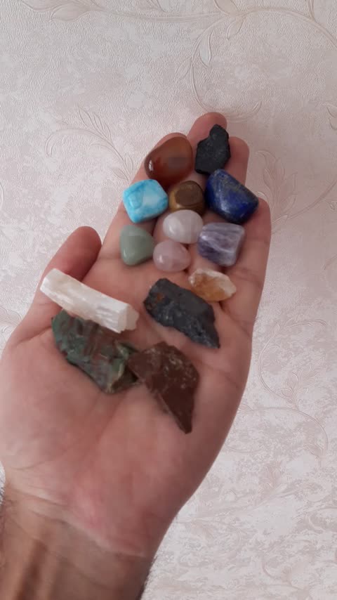 سنگهای تامبل و راف (پک 14 عددی)سیترین،سلنایت،چشم ببر و...