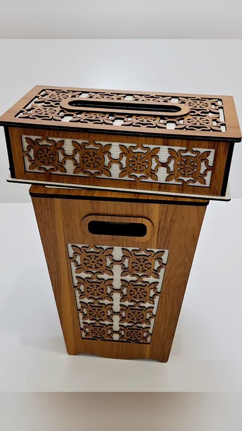 ست سطل آشغال و جعبه دستمال کاغذی چوبی