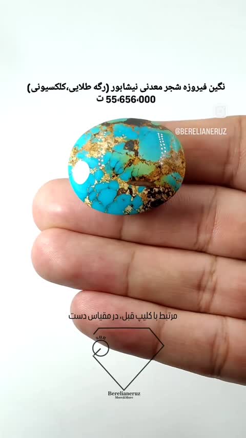 نگین فیروزه شجر معدنی نیشابور (رگه طلایی،کلکسیونی)