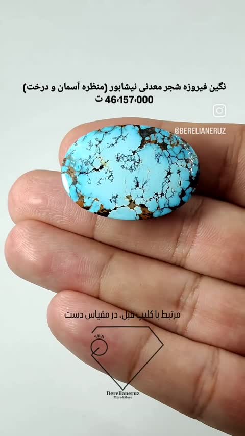 نگین فیروزه شجر معدنی نیشابور (منظره آسمان و درخت)