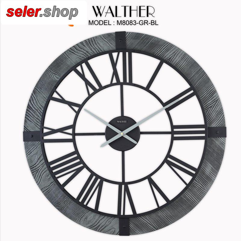 فروش ویژه ساعت دیواری قطر 80 ترکیب چوب و فلز M_8083__GR_BL