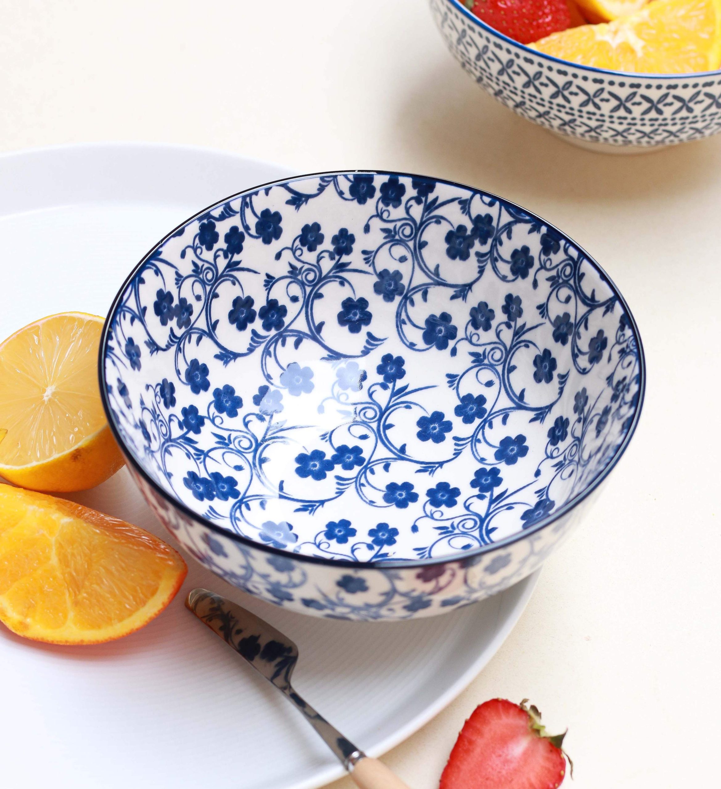 ظرف سرامیکی آبگوشت خوری دنی هوم طرح گل آبی وارداتی