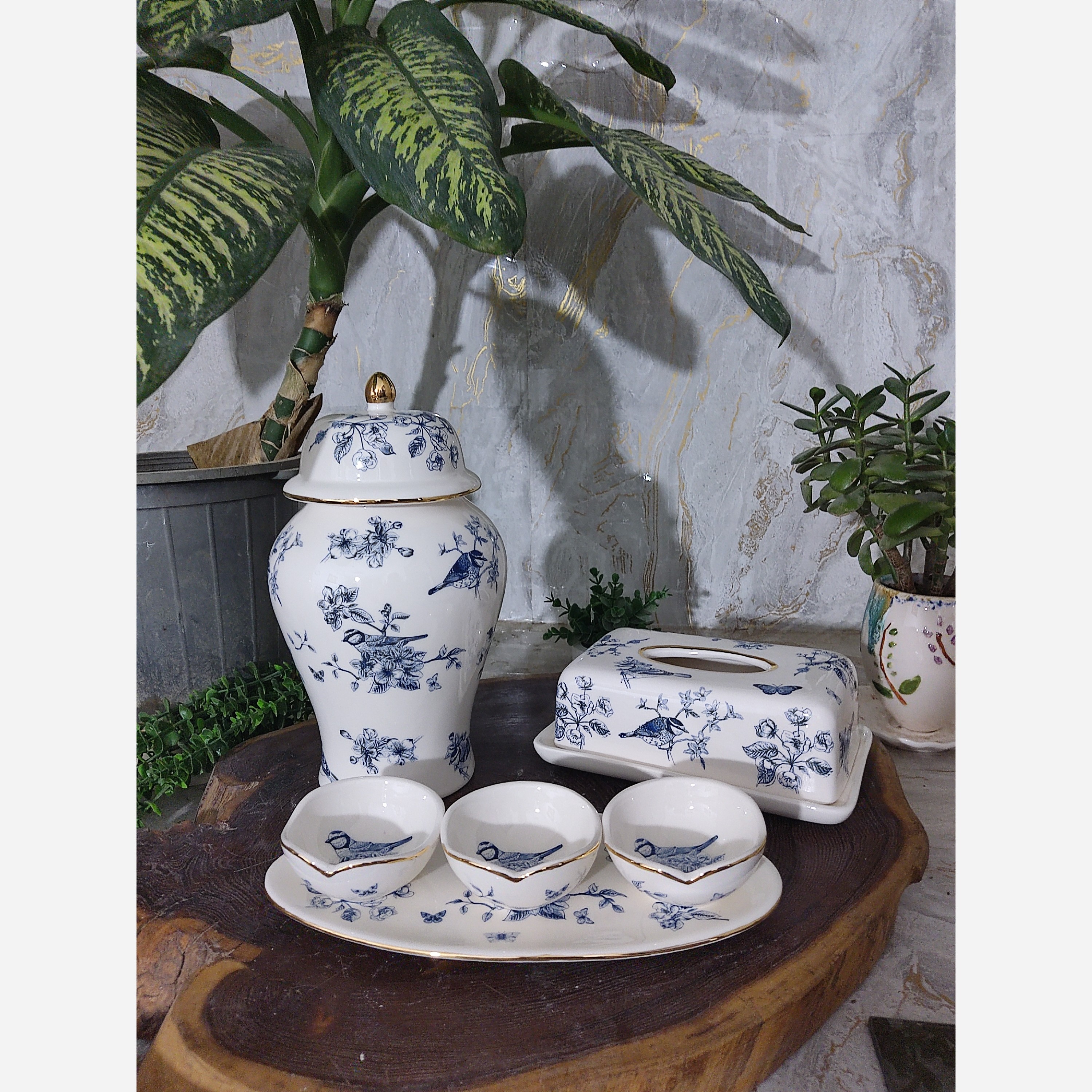 رولت خوری سرامیکی شاخه طلا،رولت خوری سرامیکی با سه کاسه،پس کرایه