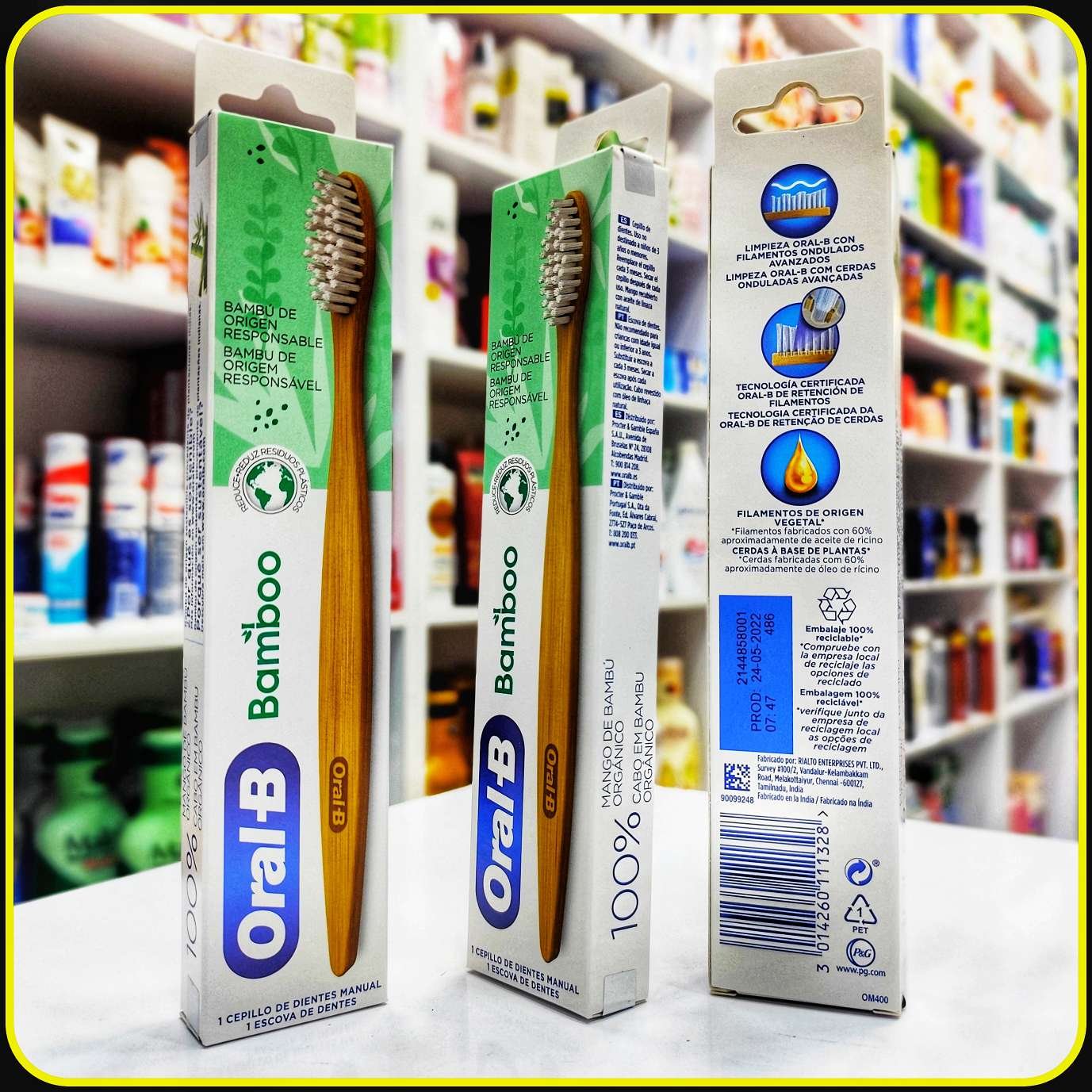 مسواک اورال بی بامبو Oral-B Bamboo با دسته بامبو ارگانیک و موهای گیاهی اکوفرندلی و پایدار