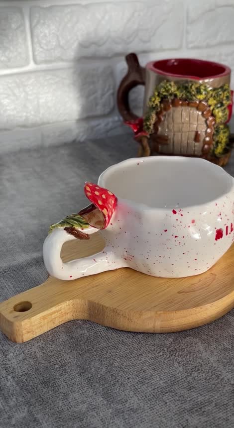ماگ لاته خوری  سرامیکی دستساز مدل قارچی 