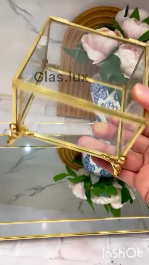 سینی کف شیشه رنگ طلایی برنج 